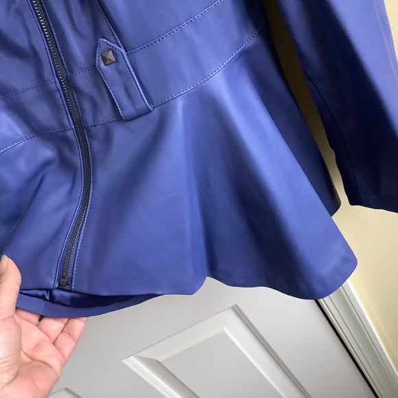 G.I.L.I. Faux Leather Peplum Motorcycle Jacket Deep Cobalt SZ 12 - Picture 7 of 16